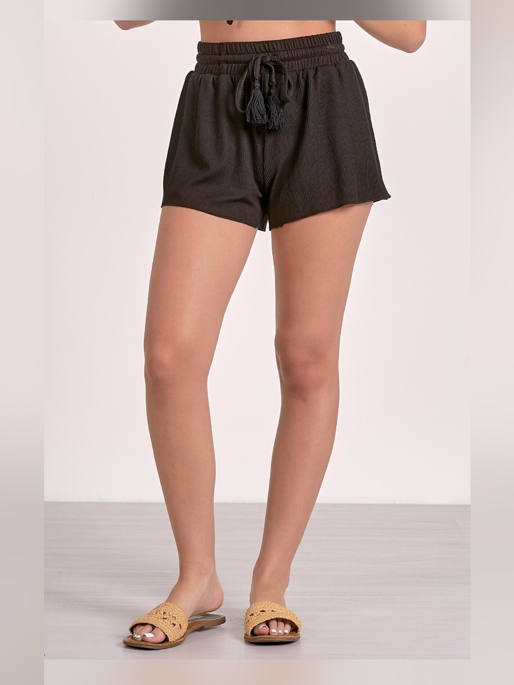 Black Tassel Drawstring Casual Shorts size Large brand new